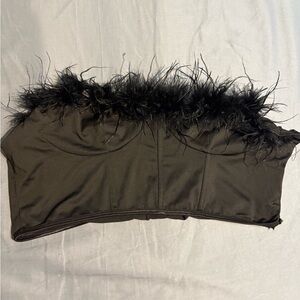 SHEIN Black Feather Trim Crop Top